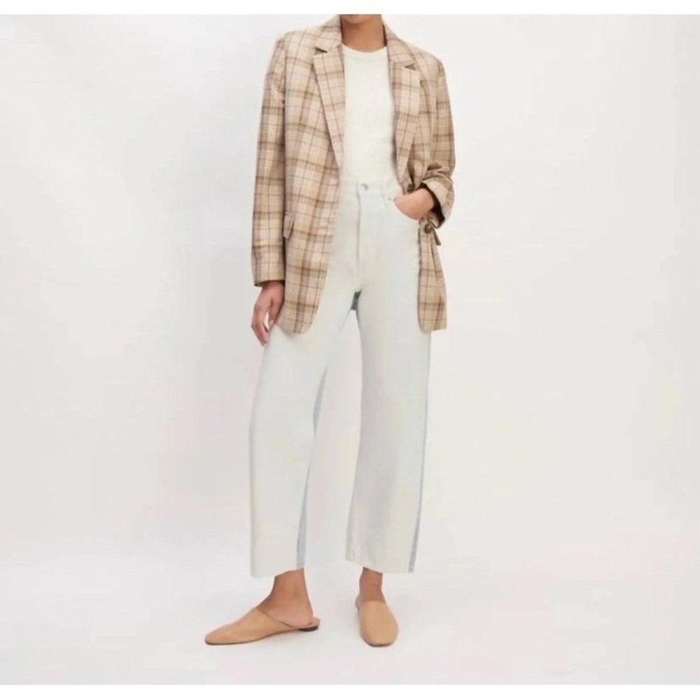 Everlane NWT The Way High Jean 29 Two Tone Split White Blue Straight Leg Rigid - Picture 6 of 13